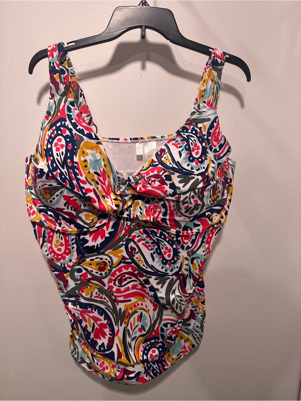 Anne Cole Paisley Twist Front Tankini Swim top - White, Navy, Pink, Yellow 22W